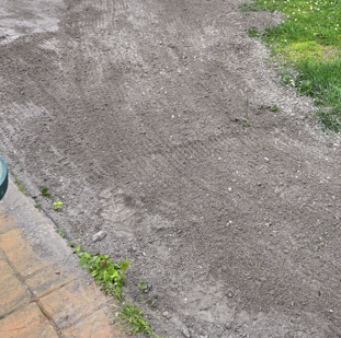 Dirt path next to a concrete curb